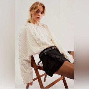 Free People More Romance Mock Neck Eyelet Frill Bohemian Long Sleeve Top Size S